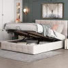 Gutent Lit adulte lit 140x200 cm lit rembourré hydraulique lit de rangement lit double velours blanc crème* Lit Avec Rangement