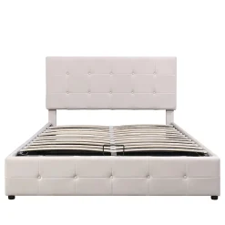 Gutent Lit adulte lit 140x200 cm lit rembourré hydraulique lit de rangement lit double velours blanc crème* Lit Avec Rangement
