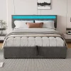 Lit adulte lit 160x200 cm lit rembourré lit de rangement avec lumière ambiante lit double lin gris>Gutent