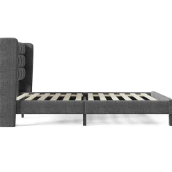 Lit adulte lit 140x200 cm lit rembourré lit sommier à lattes lit double lin gris><noscript><img width=