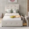 Gutent Lit adulte lit 90x200 cm lit rembourré lit 2 tiroirs lit sommier à lattes Single tissu en velours beige* Lit Simple