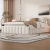 Gutent Lit adulte lit 140x200 cm lit rembourré avec 4 tiroirs Single velours beige* Lit Avec Rangement