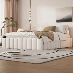 Gutent Lit adulte lit 140x200 cm lit rembourré avec 4 tiroirs Single velours beige* Lit Avec Rangement