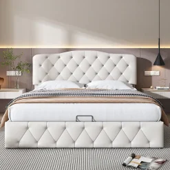 Lit adulte lit 140x200 cm lit rembourré hydraulique lit double pu blanc>Gutent Best