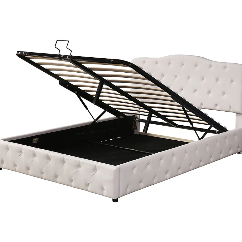 Lit adulte lit 140x200 cm lit rembourré hydraulique lit double pu blanc>Gutent Best