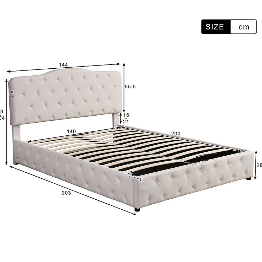 Lit adulte lit 140x200 cm lit rembourré hydraulique lit double pu blanc>Gutent Best