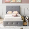 Lit adulte lit 90x200 cm lit rembourré lit 2 tiroirs lit sommier à lattes Single tissu en velours gris>Gutent Hot