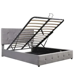 Lit adulte lit 140x200 cm lit rembourré hydraulique lit de rangement lit double velours gris><noscript><img width=