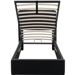 Lit adulte lit 90x200 cm lit rembourré hydraulique Single avec sommier à lattes pu noir><noscript><img width=