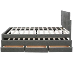 Lit adulte lit 140x200 cm lit rembourré avec trois tiroirs lit double lin gris><noscript><img width=