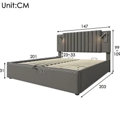 Lit adulte lit 140x200 cm lit rembourré lit de rangement avec sommier à lattes lit double coton gris><noscript><img width=