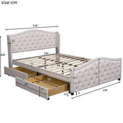 Lit adulte lit 140x200 cm lit rembourré avec sommier à lattes lit 2 tiroirs lit double pu blanc><noscript><img width=