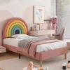 Gutent Lit adulte lit 90x200 cm lit rembourré avec sommier à lattes Single velours rose* Lit Simple