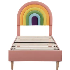 Gutent Lit adulte lit 90x200 cm lit rembourré avec sommier à lattes Single velours rose* Lit Simple