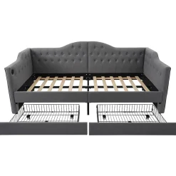 Gutent Lit adulte lit 90x190 cm lit rembourré avec 2 tiroirs Single lin gris* Lit Simple
