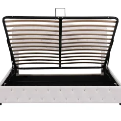Gutent Lit adulte lit 180x200 cm lit rembourré hydraulique lit sommier à lattes lit de rangement lit double pu blanc* Lit Avec Rangement