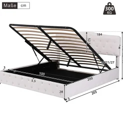 Gutent Lit adulte lit 180x200 cm lit rembourré hydraulique lit sommier à lattes lit de rangement lit double pu blanc* Lit Avec Rangement