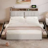 Lit adulte lit 160x200 cm lit rembourré avec quatre tiroirs avec sommier à lattes en bois lit double lin beige>Gutent Sale