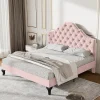 Gutent Lit adulte lit 140x200 cm lit rembourré avec sommier à lattes lit double velours rose* Lit Double