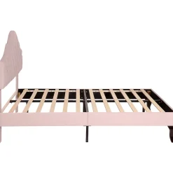 Gutent Lit adulte lit 140x200 cm lit rembourré avec sommier à lattes lit double velours rose* Lit Double