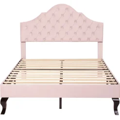 Gutent Lit adulte lit 140x200 cm lit rembourré avec sommier à lattes lit double velours rose* Lit Double