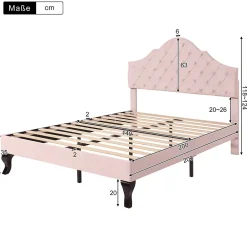 Gutent Lit adulte lit 140x200 cm lit rembourré avec sommier à lattes lit double velours rose* Lit Double