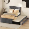 Lit adulte lit 90x200 cm lit rembourré avec trois tiroirs Single lin gris>Gutent New