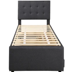 Lit adulte lit 90x200 cm lit rembourré avec trois tiroirs Single lin gris>Gutent New