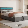 Lit adulte lit 140x200 cm lit rembourré lit de rangement avec lumière ambiante lit double lin gris>Gutent Hot