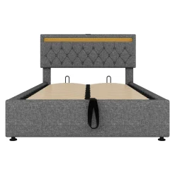Lit adulte lit 140x200 cm lit rembourré lit de rangement avec lumière ambiante lit double lin gris>Gutent Hot