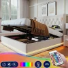 Gutent Lit adulte lit 180x200 cm lit rembourré hydraulique lit de rangement lit double coton beige* Lit Avec Rangement