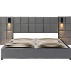 Lit adulte lit 160x200 cm lit rembourré hydraulique lit de rangement lit double velours gris><noscript><img width=