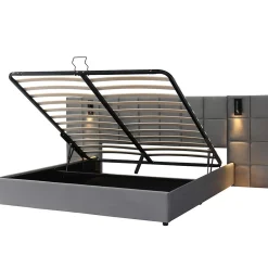 Lit adulte lit 160x200 cm lit rembourré hydraulique lit de rangement lit double velours gris><noscript><img width=
