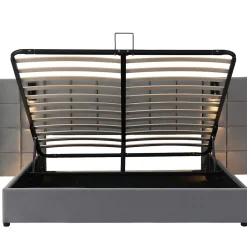 Lit adulte lit 160x200 cm lit rembourré hydraulique lit de rangement lit double velours gris><noscript><img width=