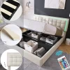 Lit adulte lit 180x200 cm lit rembourré lit de rangement lit sommier à lattes lit barre d'éclairage led lit double cuir pu blanc>Gutent Outlet