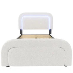 Lit adulte lit 90x200 cm lit rembourré lit éclairage led lit 2 tiroirs lit sommier à lattes en bois Single sherpa blanc>Gutent Clearance