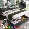 Lit adulte lit 140x200 cm lit rembourré avec éclairage led lit de rangement lit double lin gris>Gutent New
