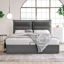 Lit adulte lit 140x200 cm lit rembourré hydraulique lit de rangement lit double velours gris>Gutent Best