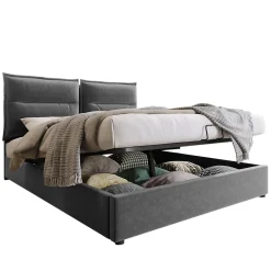 Lit adulte lit 140x200 cm lit rembourré hydraulique lit de rangement lit double velours gris>Gutent Best