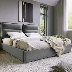 Lit adulte lit 140x200 cm lit rembourré hydraulique lit de rangement lit double velours gris><noscript><img width=