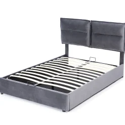 Lit adulte lit 140x200 cm lit rembourré hydraulique lit de rangement lit double velours gris><noscript><img width=