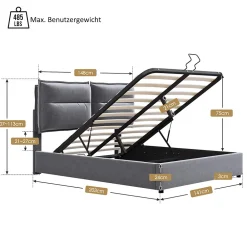Lit adulte lit 140x200 cm lit rembourré hydraulique lit de rangement lit double velours gris><noscript><img width=
