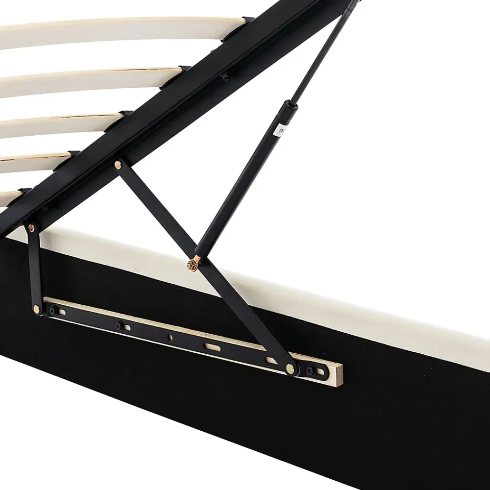 Gutent Lit adulte lit 140x200 cm lit rembourré hydraulique lit double avec sommier à lattes pu blanc crème* Lit Avec Rangement