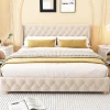 Lit adulte lit 160x200 cm lit rembourré lit rembourrage à rivets lit pieds en bois velours beige clair>Gutent Clearance