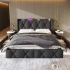 Gutent Lit adulte lit 160x200 cm lit rembourré lit de rangement avec 4 tiroirs lit double lin gris* Lit Double