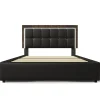 Gutent Lit adulte lit 160x200 cm lit rembourré avec bandeau lumineux led et 4 tiroirs lit double pu noir* Lit Avec Rangement