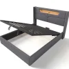 Gutent Lit adulte lit 160x200 cm lit rembourré lit de rangement lit sommier à lattes en bois lit double lin gris* Lit Avec Rangement