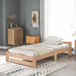 Lit adulte lit 90x200 cm lit sommier à lattes Single bois massif Neutral><noscript><img width=