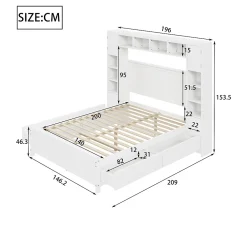 Gutent Lit adulte lit 140x200 cm lit sommier à lattes avec 4 tiroirs et armoire de rangement lit double bois massif blanc* Lit Avec Rangement