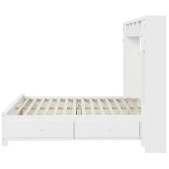 Gutent Lit adulte lit 140x200 cm lit sommier à lattes avec 4 tiroirs et armoire de rangement lit double bois massif blanc* Lit Avec Rangement
